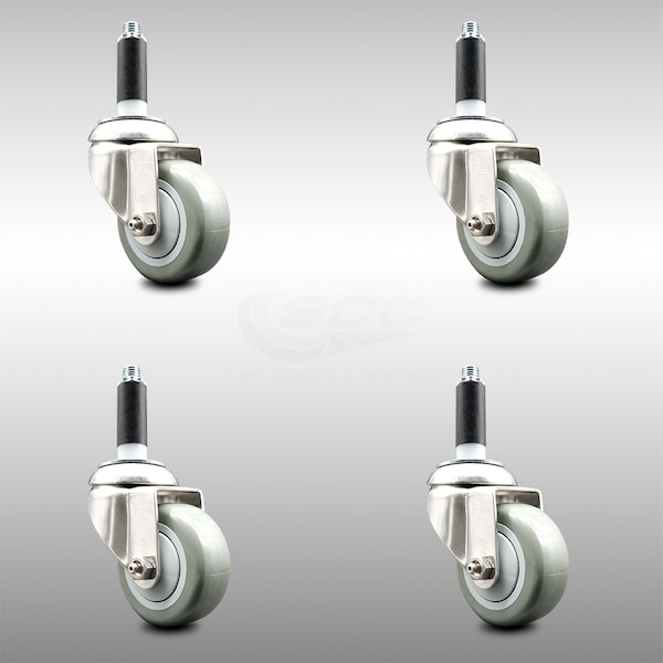 Service Caster 3 Inch 316SS Gray Polyurethane Swivel 3/4 Inch Expanding Stem Caster Set SCC SCC-SS316EX20S314-PPUB-34-4 - main